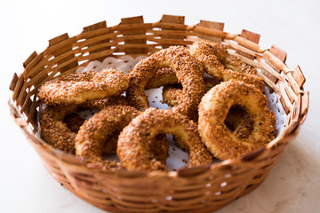 Turkish Bagel Kandil Simidi / Simit with Sesame Seeds.