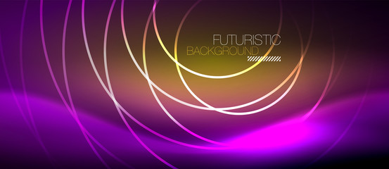 Neon glowing techno lines, hi-tech futuristic abstract background template with square shapes