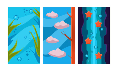 Underwater world for game background, user interface assets for mobile apps or video games vector Illustration on a white background
