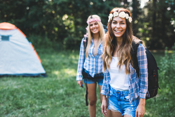 Beautiful young women spending time in nature