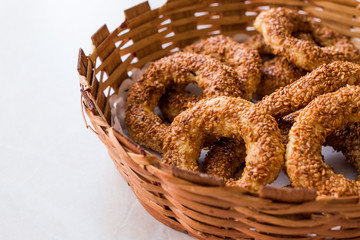 Turkish Bagel Kandil Simidi / Simit with Sesame Seeds.