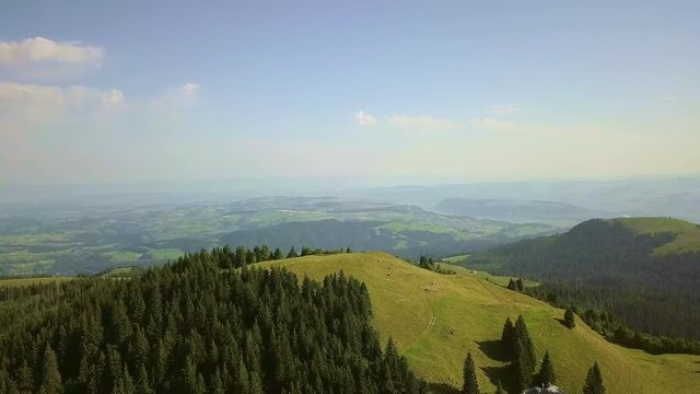 Aerial of Gurnigel and rural mountain cultivation agriculture