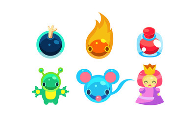 Collection of kids game user interface fantasy elements vector Illustration on a white background