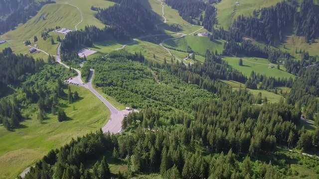 Aerial of Gurnigel and rural mountain cultivation agriculture