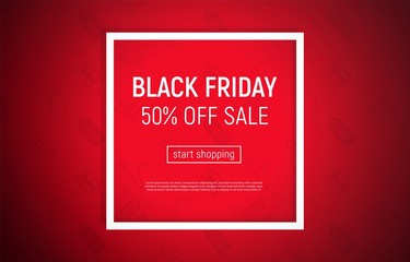 Black Friday sale banner with square frame on red