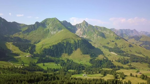 Aerial of Gurnigel and rural mountain cultivation agriculture