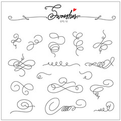 Beautiful artistic set of ink swooshes. Hand drawn decorative calligraphy elements for your design. Beautiful Swirls, Swooshes and Decorative elements for wedding invitations, cards and stationery.