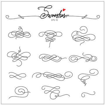 Beautiful artistic set of ink swooshes. Hand drawn decorative calligraphy elements for your design. Beautiful Swirls, Swooshes and Decorative elements for wedding invitations, cards and stationery.