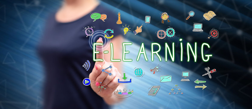 Woman touching an e-learning concept