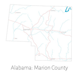Detailed map of Marion county in Alabama, USA