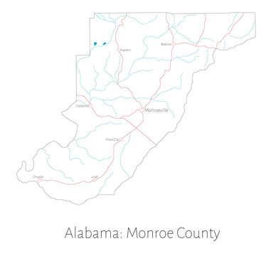 Detailed map of Monroe county in Alabama, USA