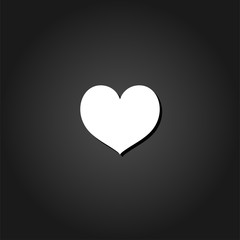 Heart icon flat. Simple White pictogram on black background with shadow. Vector illustration symbol