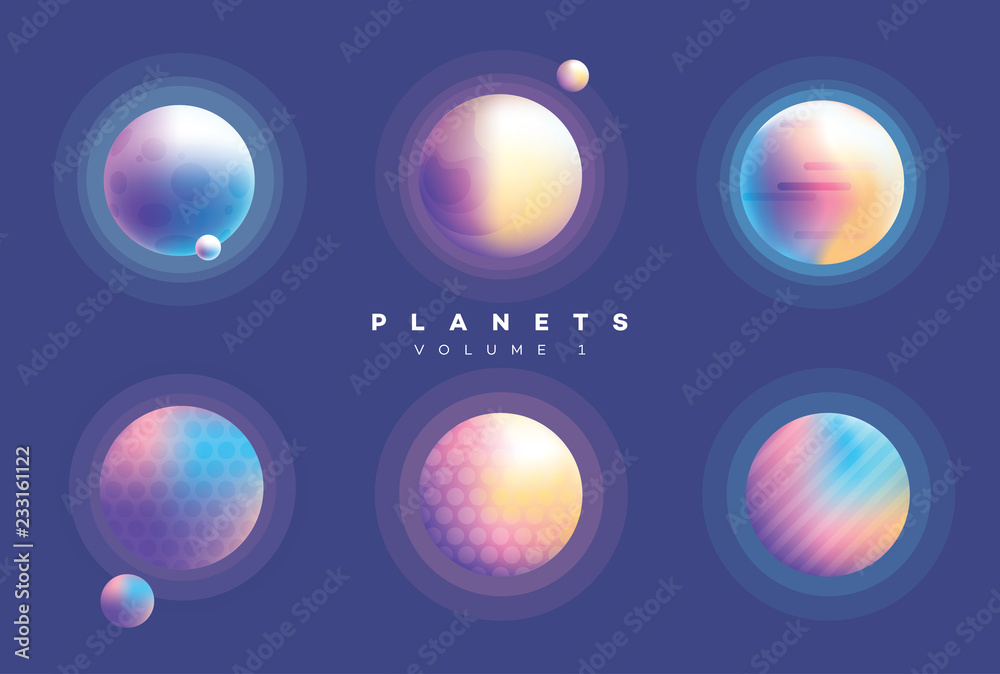 Wall mural futuristic abstract planets collection in vibrant colors