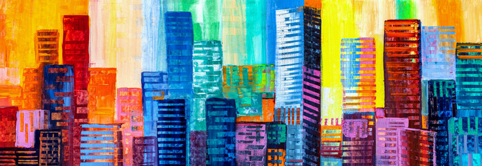Malarstwo abstrakcyjne miejskich drapaczy chmur. - 233161102