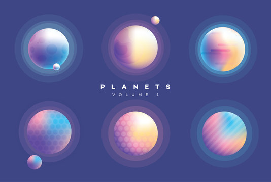 Futuristic abstract planets collection in vibrant colors 