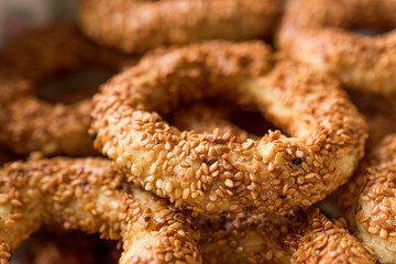Turkish Bagel Kandil Simidi / Simit with Sesame Seeds.