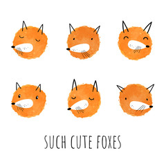 Naklejka premium Vector set of watercolor foxes. Hand-drawn style. Cute animals