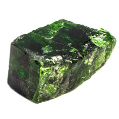 Natural chrome diopside crystal on a white background