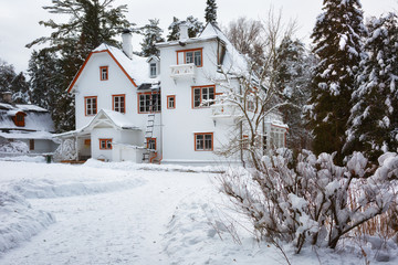 Manor house in Polenovo in winter, Tula region, Russia