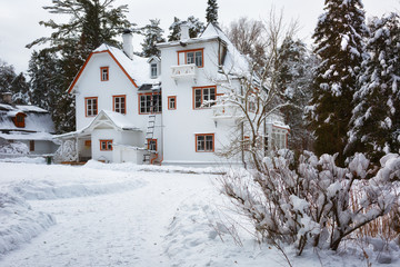 Manor house in Polenovo in winter, Tula region, Russia