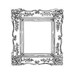 Vintage frame vector hand drawn illustration on white background. Retro style outline frame image