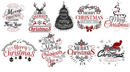 Merry Christmas and Happy New Year logo set - Powered by Adobe