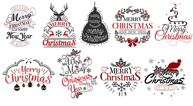Merry Christmas and Happy New Year logo set