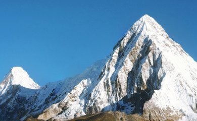 Beautiful landscape of Himalayas mountains. Snow peak 