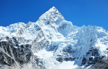 Mountain peak Everest. Highest mountain in the world. National Park, Nepal.