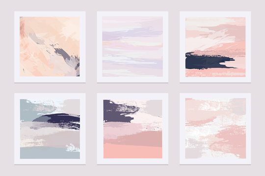 Collection of abstract artistic vector textures in soft pastel colors imitating paint brush strokes
