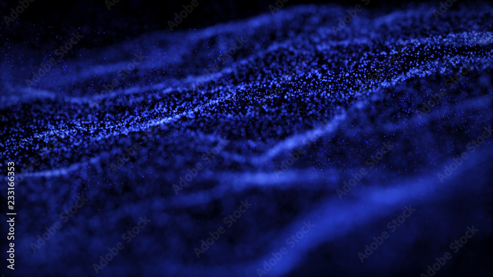 Poster wave glow. wave of particles. wave 3d. 3d rendering. futuristic dots background with a dynamic wave.
