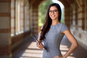 Portrait of a beautiful, confident, successful, cheerful business student at university campus