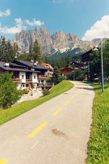 Beluno, Italy-August 9, 2018: The mountain village of Cortina di Ampezzo.