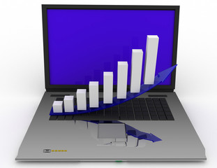 3d laptop with chart . 3d rendered illustration