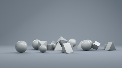 abstract 3d geometry in a bright white room. 3d rendering. minimal design, motion graphics style.