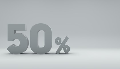 3d rendering, 3d text 50% in a bright white room. minimal motion graphics design style.