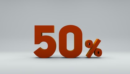 3d rendering, 3d red text 50% in a bright white room. minimal motion graphics design style.