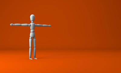Manikin  Joint Design for Human Figure Art - Man. 3d render in a orange room minimal