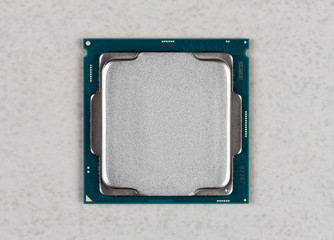 mock up Central processor (CPU) on grey background closeup top view