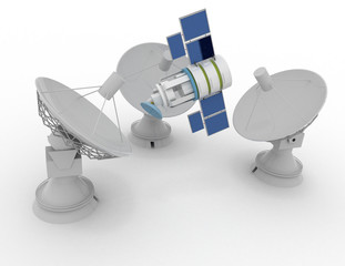 3d Satellite dish. Communiation 3d  rendered illustration