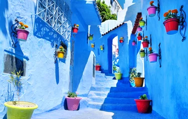 Foto op Plexiglas Traditionele Marokkaanse architectonische details in Chefchaouen, Marokko, Afrika © Andrii Vergeles