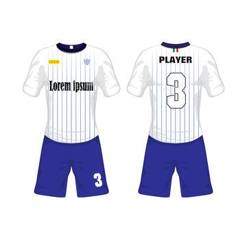 Soccer t-shirt design of football sport. Sport uniform in front and back view. Vector Illustration on white background.