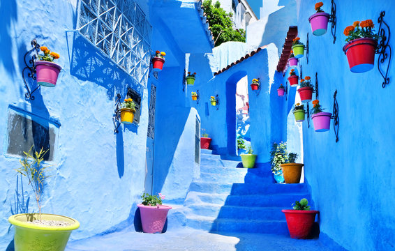 Traditional moroccan architectural details in Chefchaouen Morocco Africa