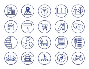 Advantages of new housing. Icons set.