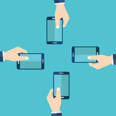 Hands holding smartphone. Human using mobile phone, Vector illustration flat cartoon design concept