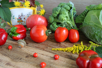fresh vegetables on wooden table