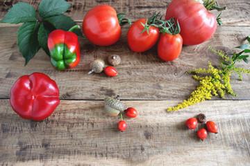 fresh vegetables on wooden background