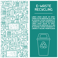 E-waste ready booklet concept with old appliances and inscription. Line style vector illustration. There is place for your text