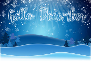 Holiday Greeting Card with lettering HELLO DECEMBER
