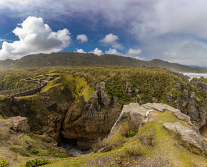 Punakaiki Pancake Rocks with blowholes in the Paparoa National Park, New Zealand